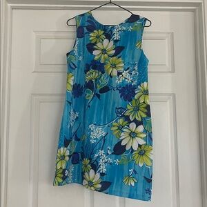 Roberta Oaks blue floral sleeveless dress
